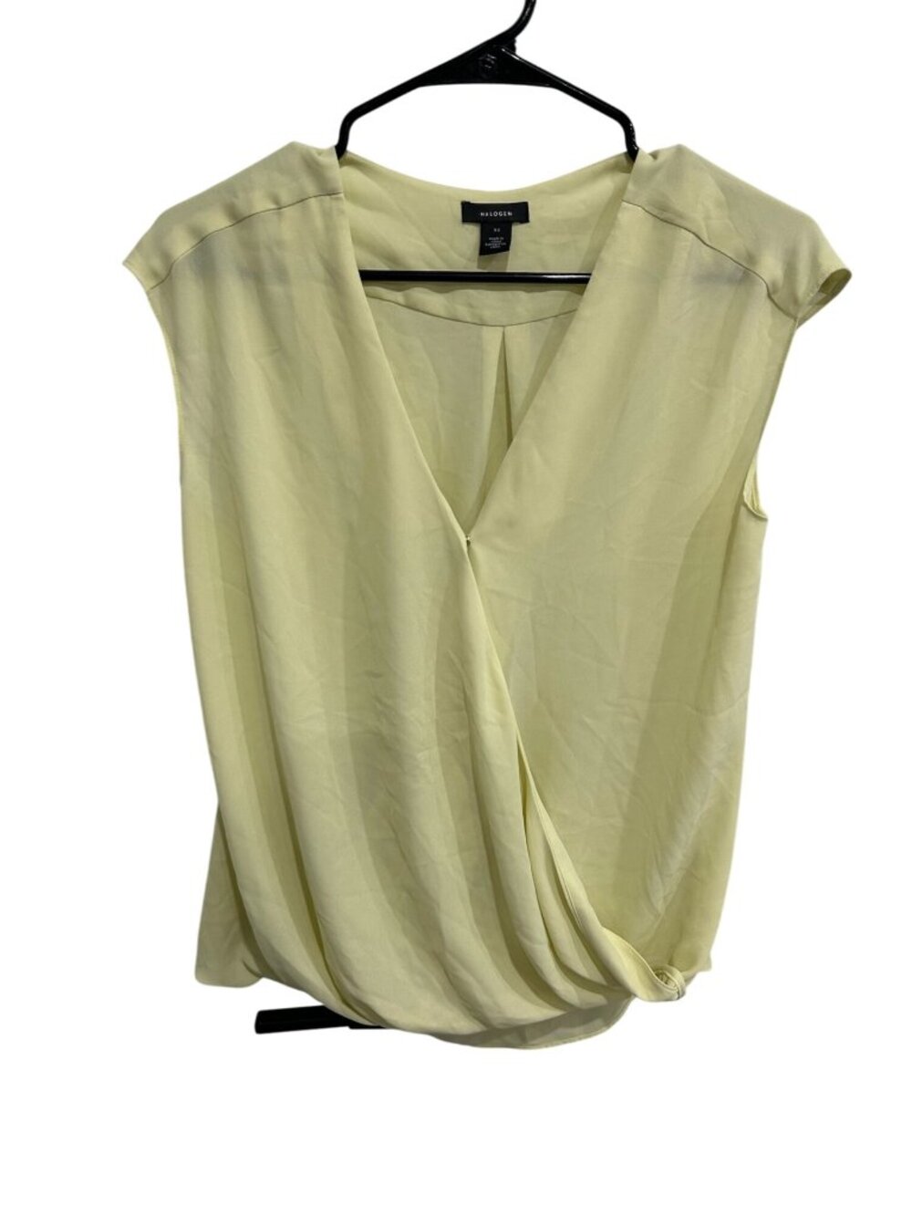 Halogen Surplice Blouson Top Yellow Sz XS Cap Sleeve V-Neck Blouse Lightweight